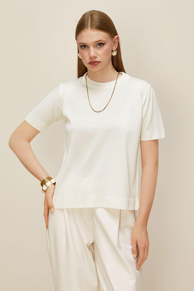 Hijab clothing WHITE SHORT SLEEVED KNITWEAR SWEATER 45904 - ALVİNA