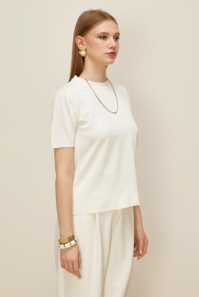 Hijab clothing WHITE SHORT SLEEVED KNITWEAR SWEATER 45904 - ALVİNA