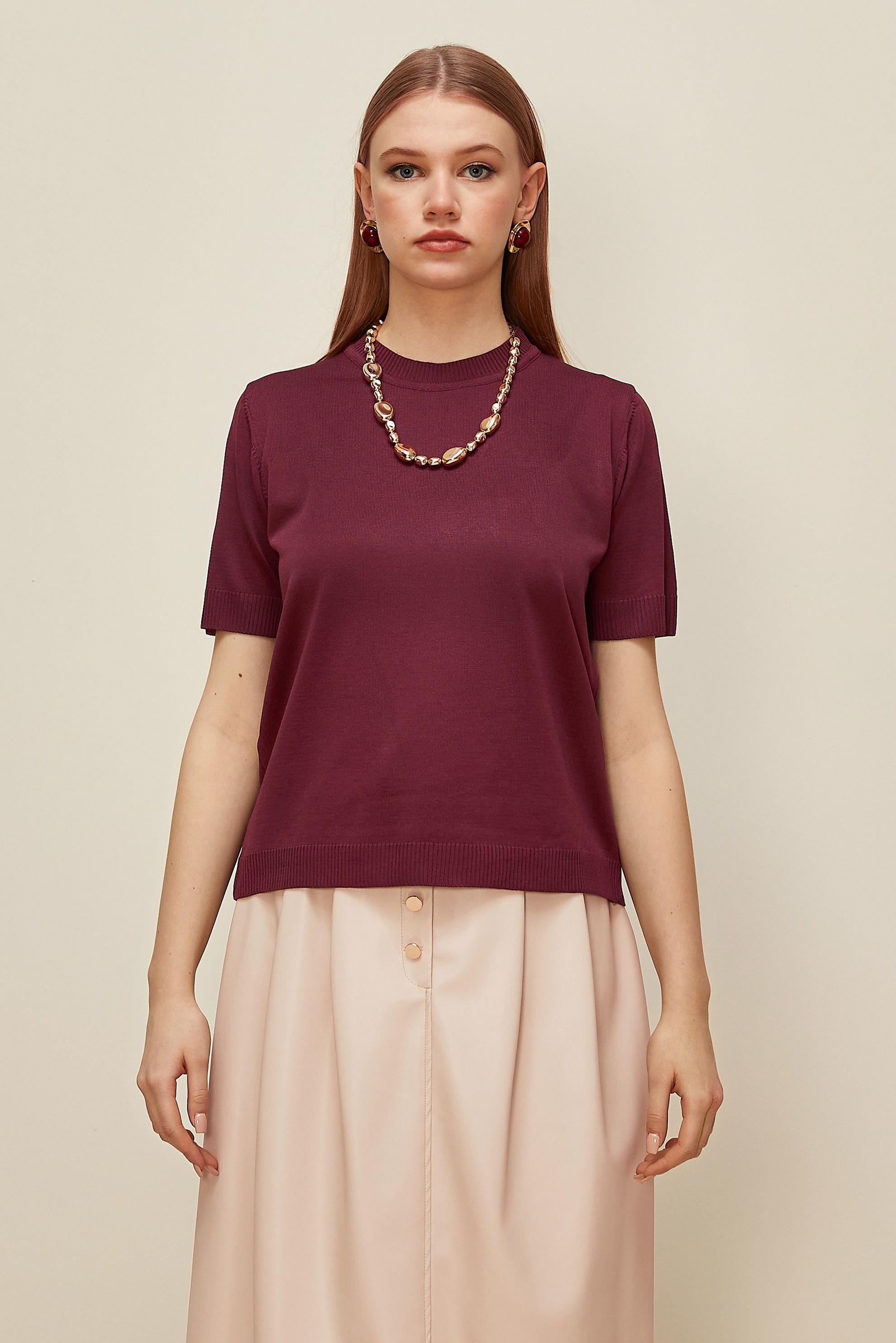 Tesettür giyim BORDO KISA KOLLU TRİKO KAZAK 45904