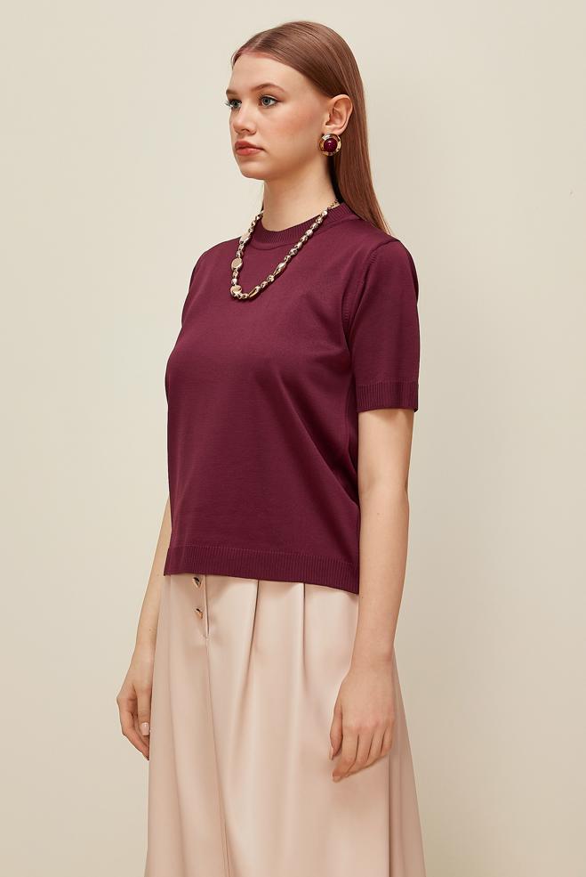 Tesettür giyim BORDO KISA KOLLU TRİKO KAZAK 45904 - ALVİNA