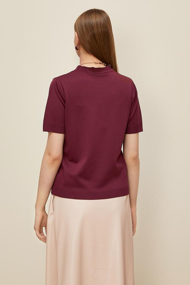 Tesettür giyim BORDO KISA KOLLU TRİKO KAZAK 45904 - ALVİNA