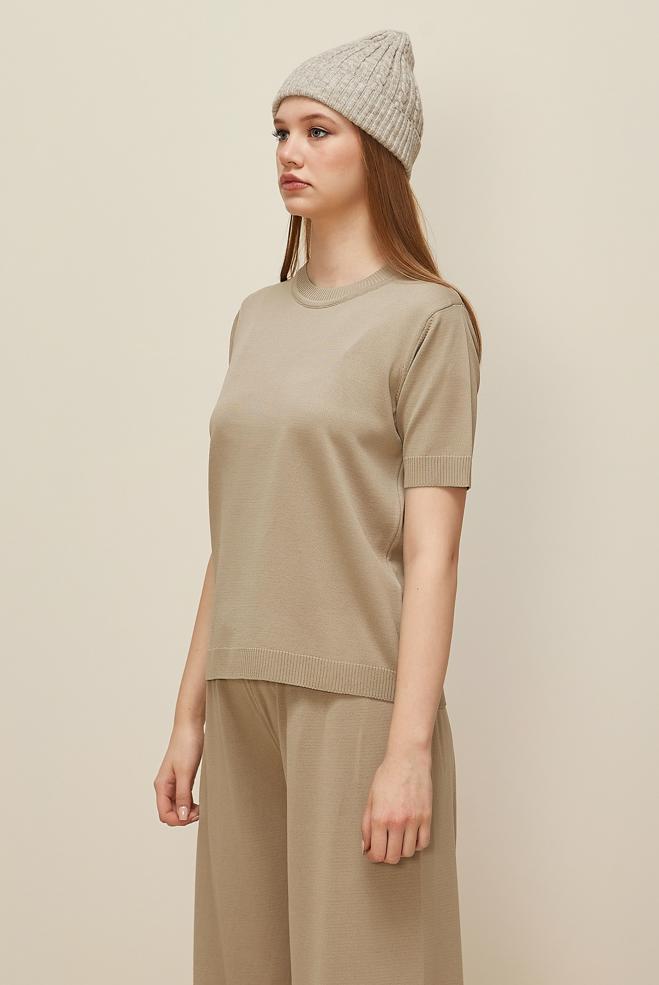 Hijab clothing BEIGE SHORT SLEEVED KNITWEAR SWEATER 45904 - ALVİNA