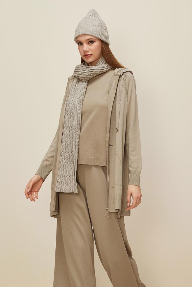 Hijab clothing BEIGE SHORT SLEEVED KNITWEAR SWEATER 45904 - ALVİNA