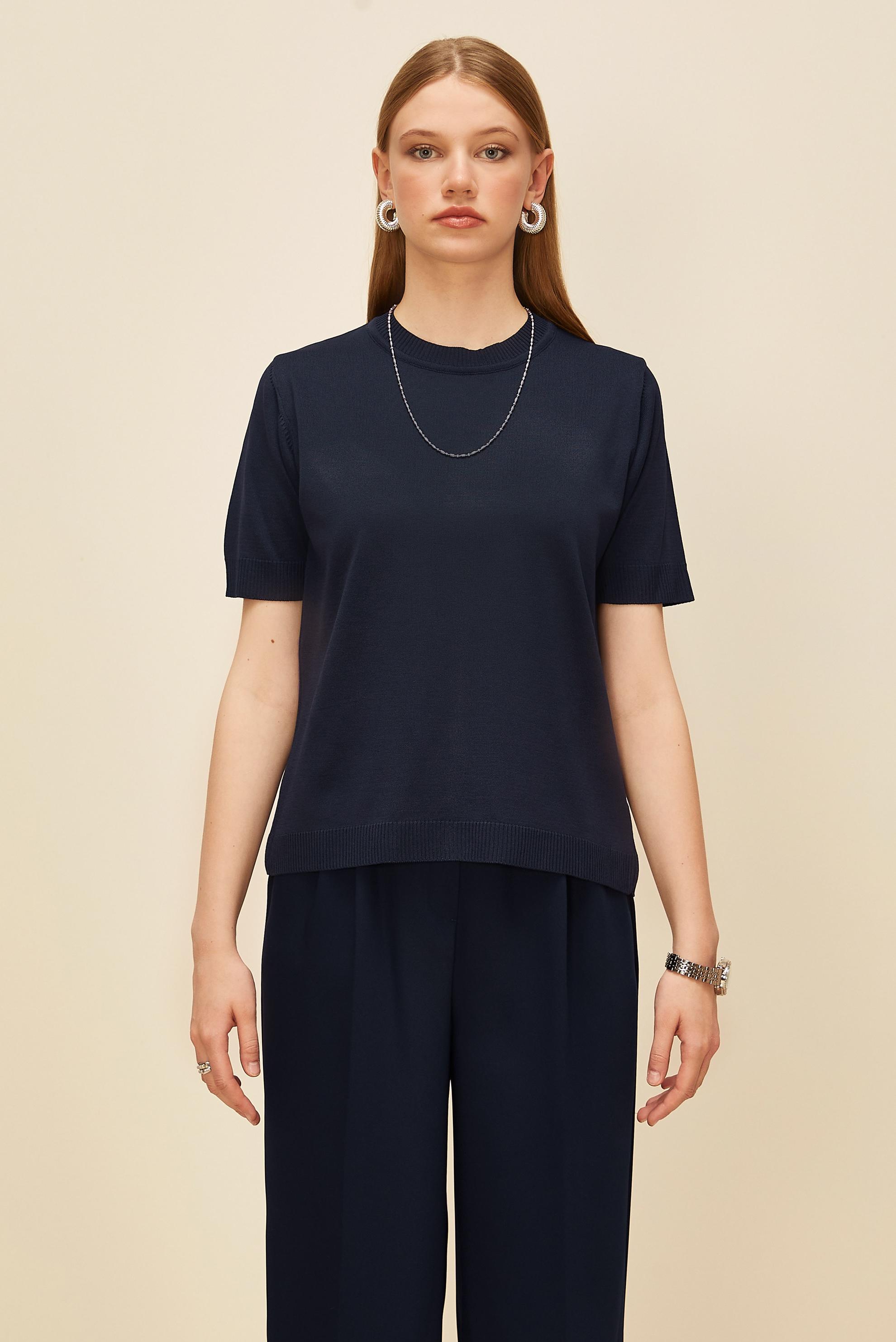 Vêtements hijab BLEU MARINE PULL EN MAILLE À MANCHES COURTES 45904