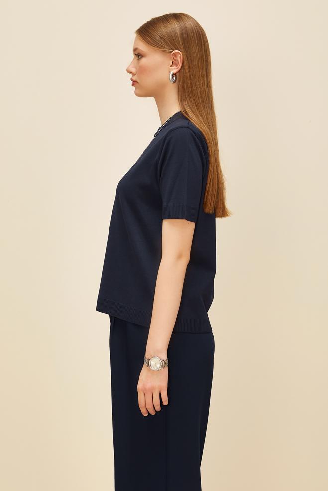 Hijab clothing NAVY BLUE SHORT SLEEVED KNITWEAR SWEATER 45904 - ALVİNA