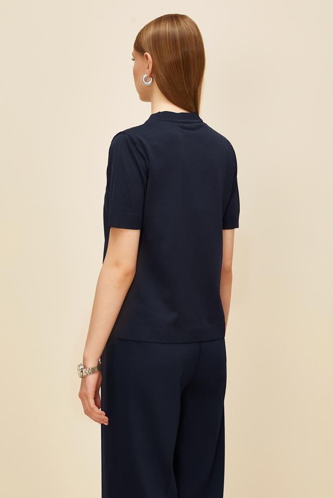 Hijab clothing NAVY BLUE SHORT SLEEVED KNITWEAR SWEATER 45904 - ALVİNA