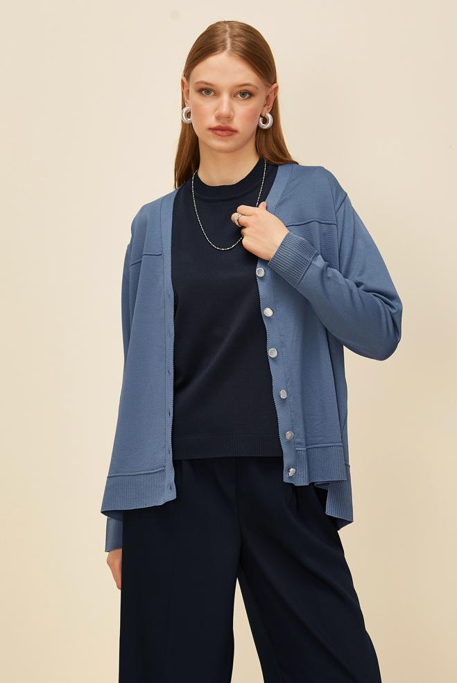 Hijab clothing NAVY BLUE SHORT SLEEVED KNITWEAR SWEATER 45904 - ALVİNA