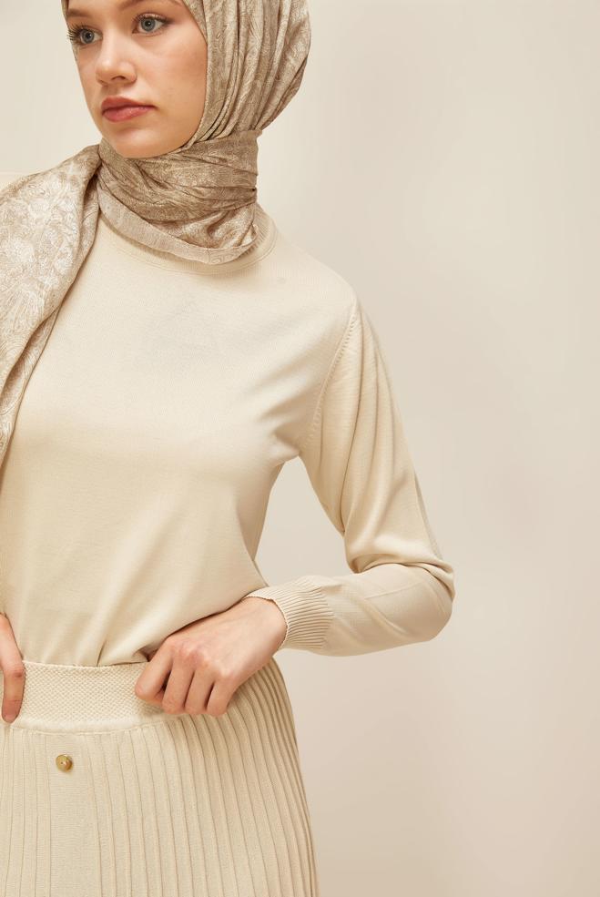 Hijab clothing BEIGE KNITWEAR SWEATER 45905 - ALVİNA