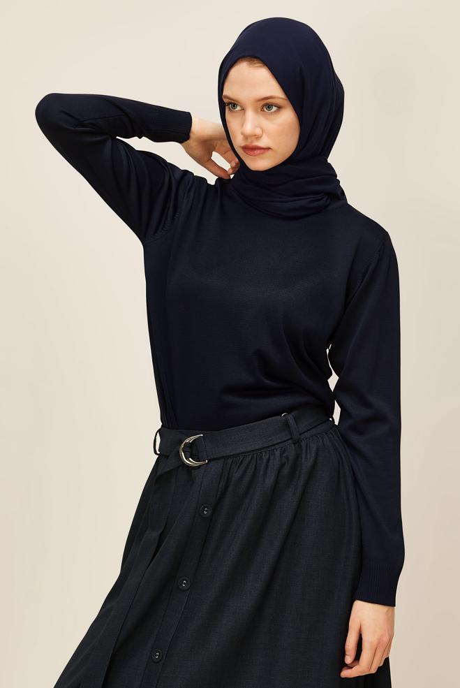 Hijab clothing NAVY BLUE KNITWEAR SWEATER 45905 - ALVİNA