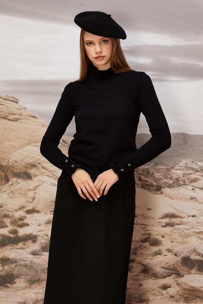 Hijab clothing BLACK GEM DETAILED KNITWEAR SWEATER 45928 - ALVİNA