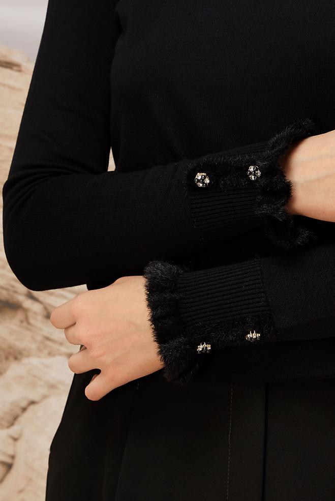 Hijab clothing BLACK GEM DETAILED KNITWEAR SWEATER 45928 - ALVİNA