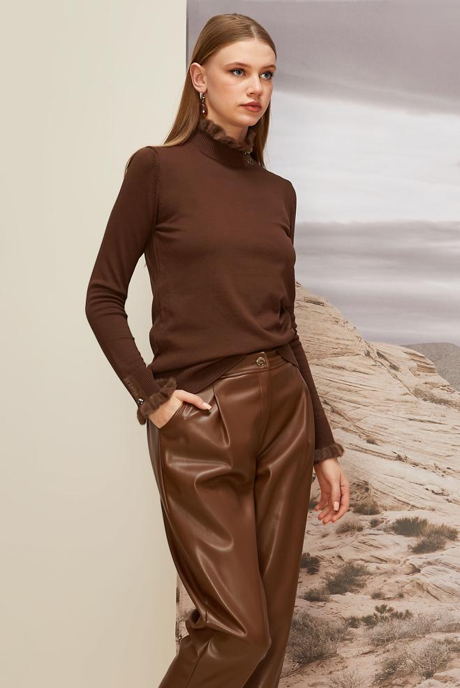 Hijab clothing BROWN GEM DETAILED KNITWEAR SWEATER 45928 - ALVİNA