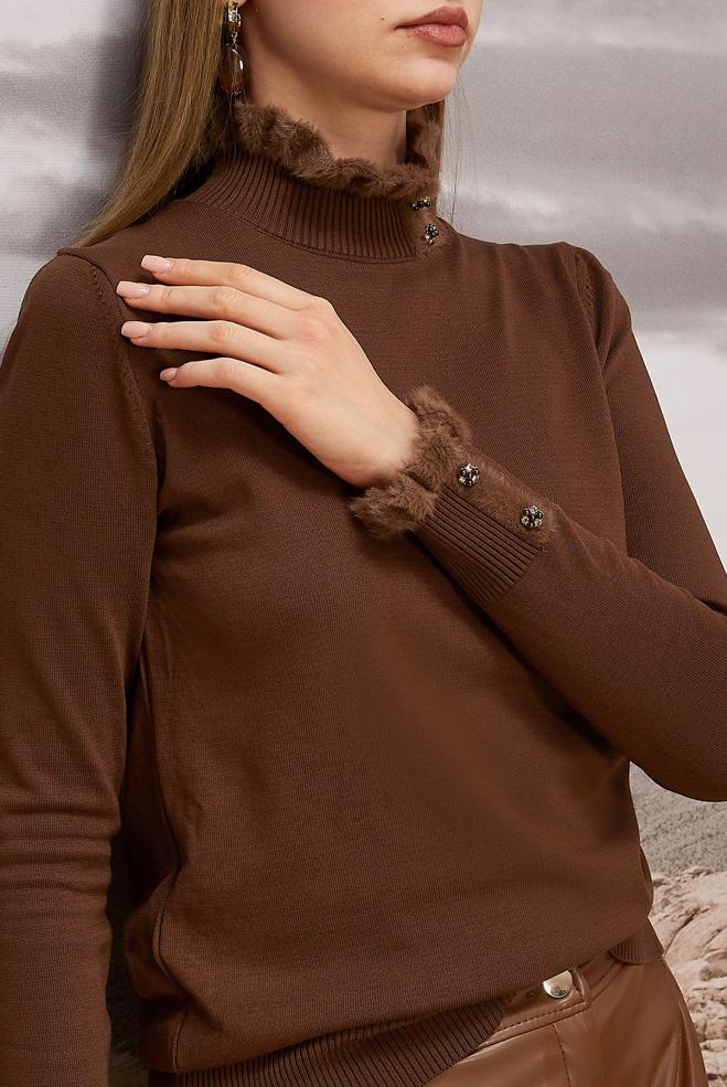 Hijab clothing BROWN GEM DETAILED KNITWEAR SWEATER 45928 - ALVİNA