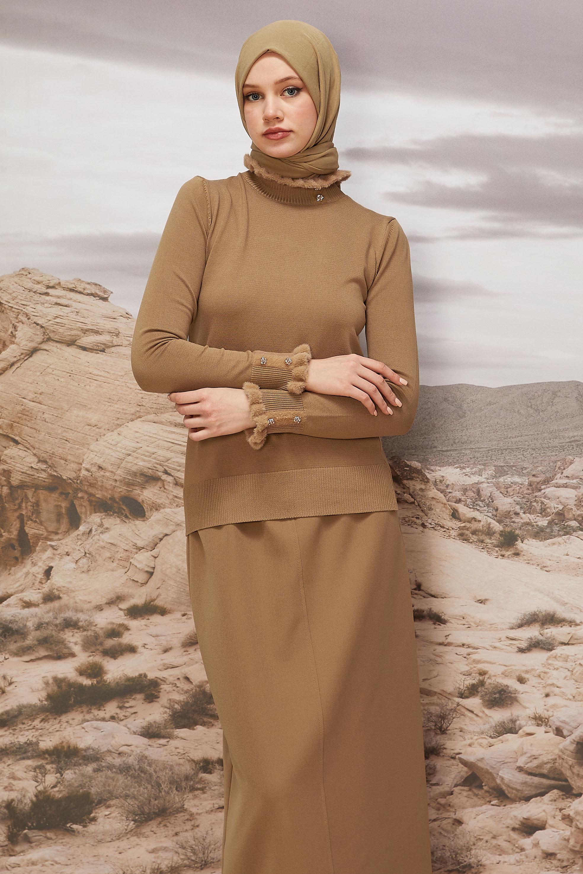 Hijab clothing BROWN GEM DETAILED KNITWEAR SWEATER 45928