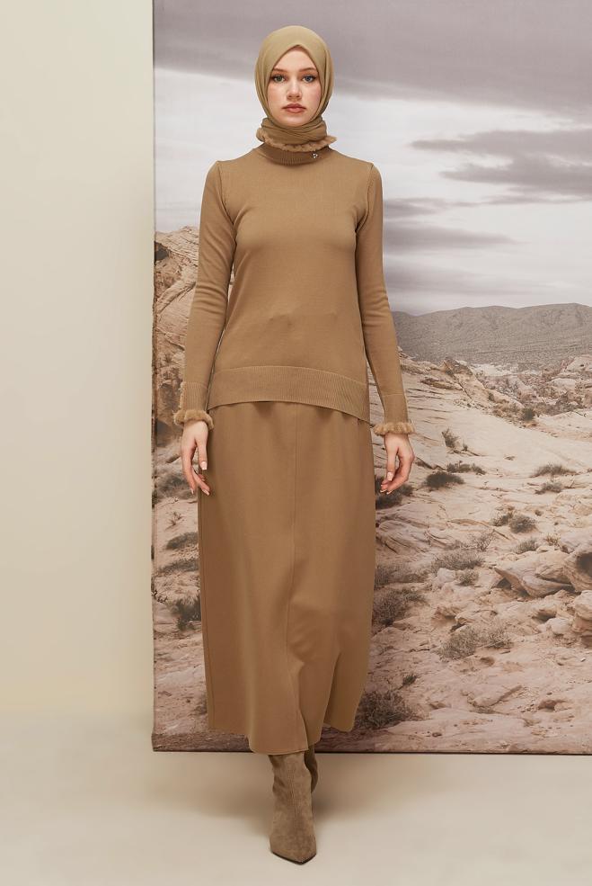 Hijab clothing BROWN GEM DETAILED KNITWEAR SWEATER 45928 - ALVİNA