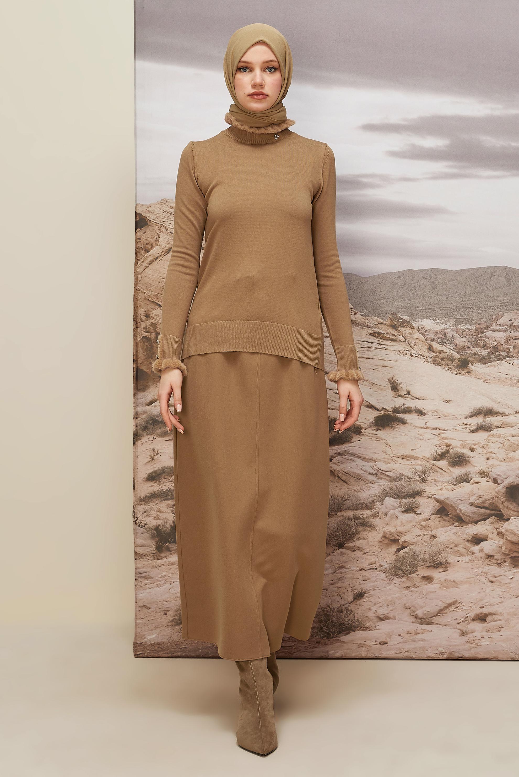 Hijab clothing BROWN GEM DETAILED KNITWEAR SWEATER 45928