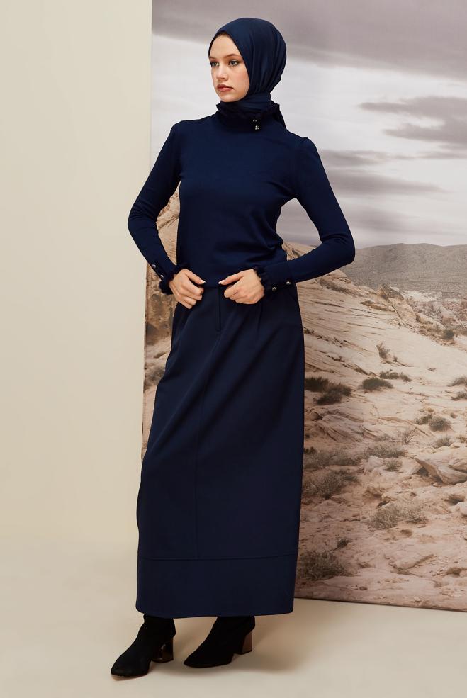 Hijab clothing NAVY BLUE GEM DETAILED KNITWEAR SWEATER 45928 - ALVİNA