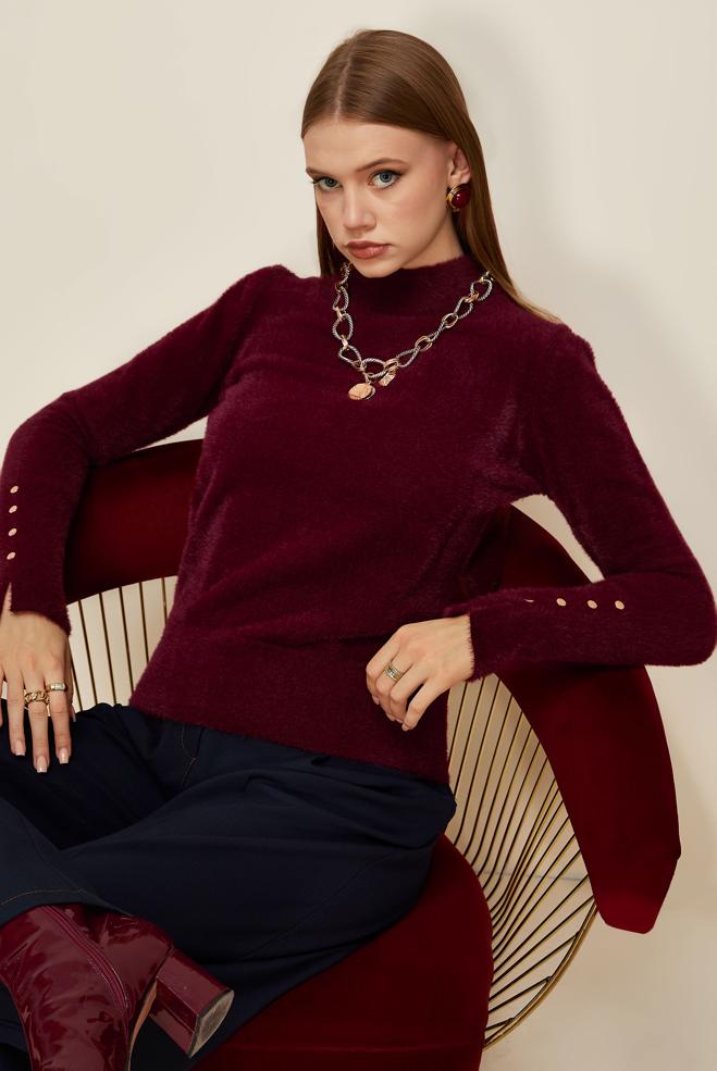 Hijab clothing CLARET RED KNITWEAR SWEATER 45931 - ALVİNA