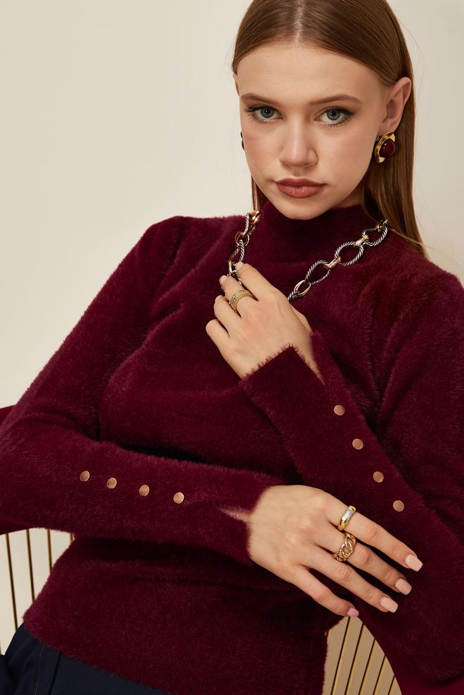 Hijab clothing CLARET RED KNITWEAR SWEATER 45931 - ALVİNA