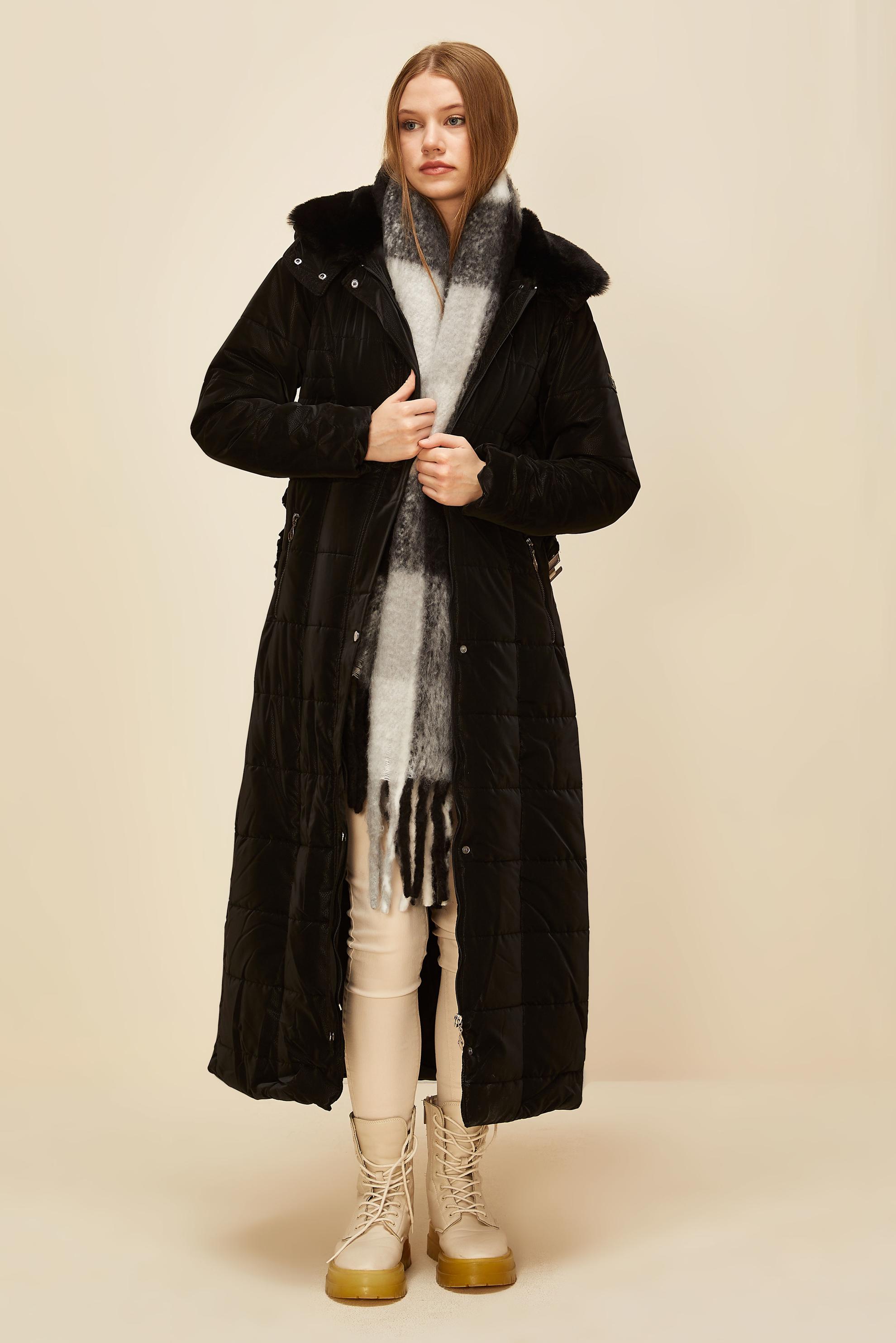 Vêtements hijab NOIR MANTEAU CEINTURÉ 90597