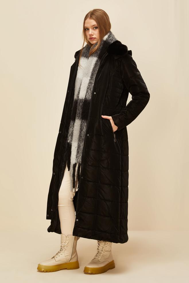 Vêtements hijab NOIR MANTEAU CEINTURÉ 90597 - ALVİNA