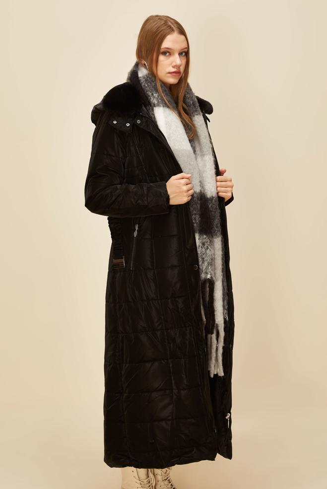 Vêtements hijab NOIR MANTEAU CEINTURÉ 90597 - ALVİNA