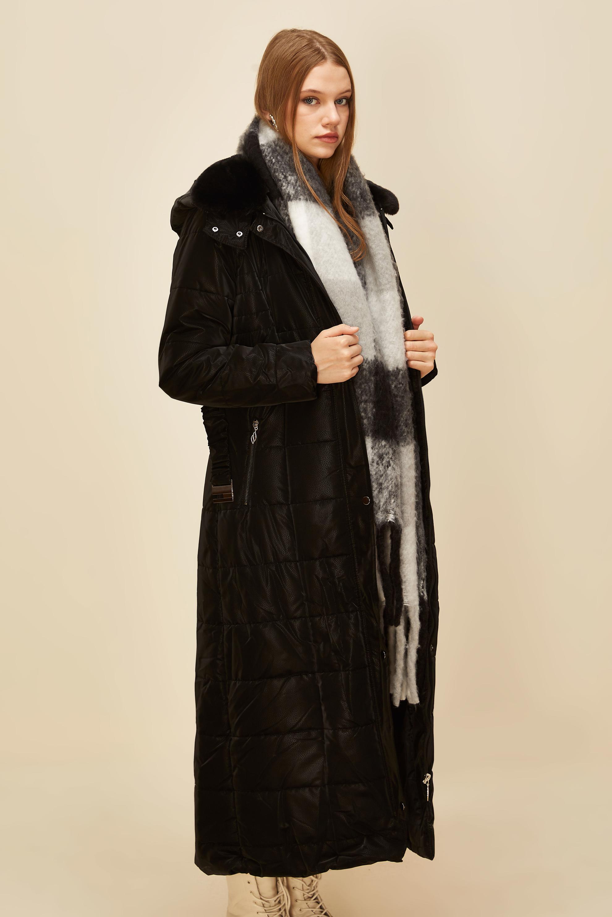 Vêtements hijab NOIR MANTEAU CEINTURÉ 90597