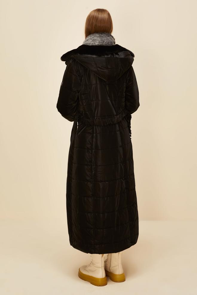 Vêtements hijab NOIR MANTEAU CEINTURÉ 90597 - ALVİNA