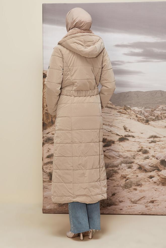 Vêtements hijab BEIGE MANTEAU CEINTURÉ 90597 - ALVİNA