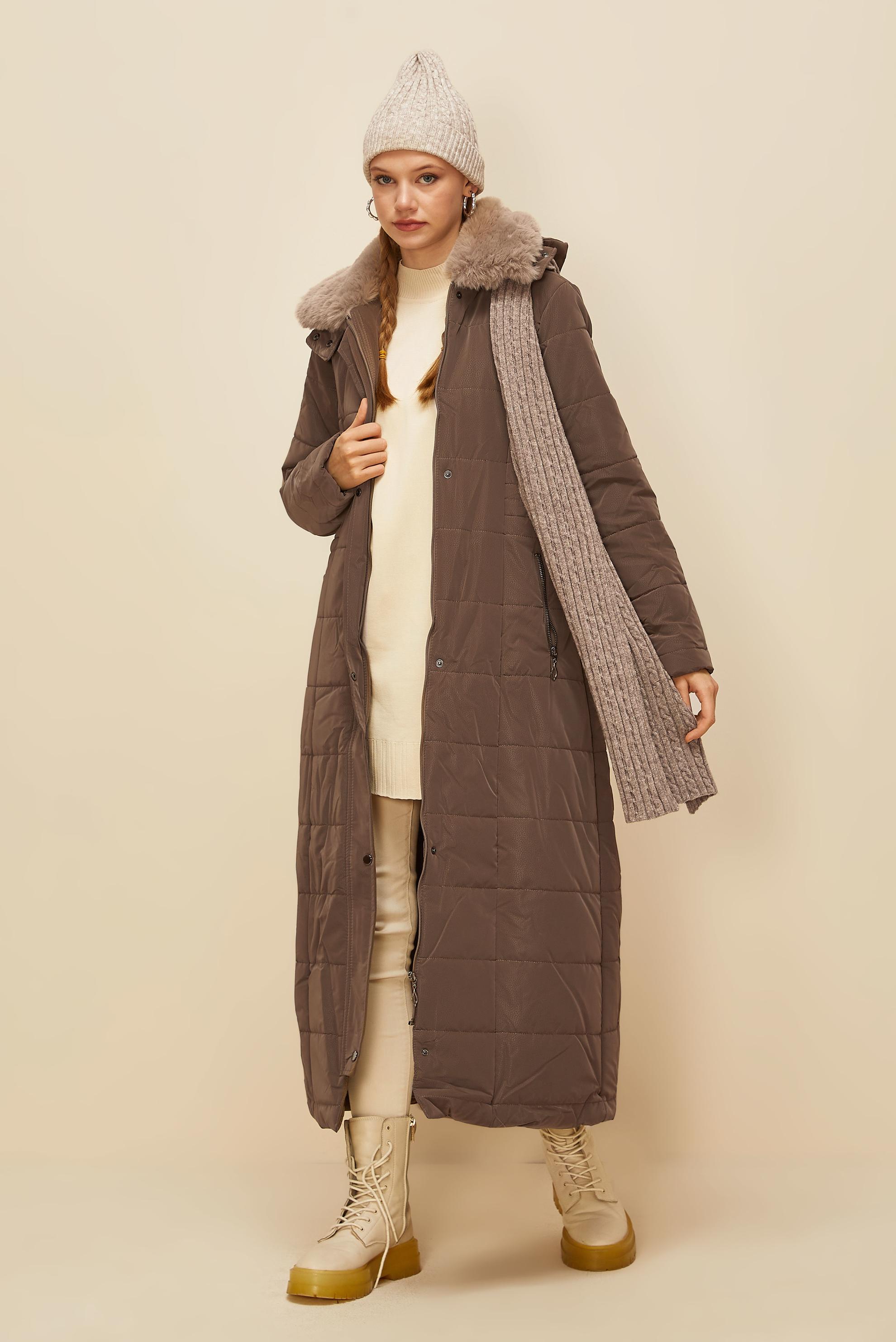 Vêtements hijab BRUN MANTEAU CEINTURÉ 90597