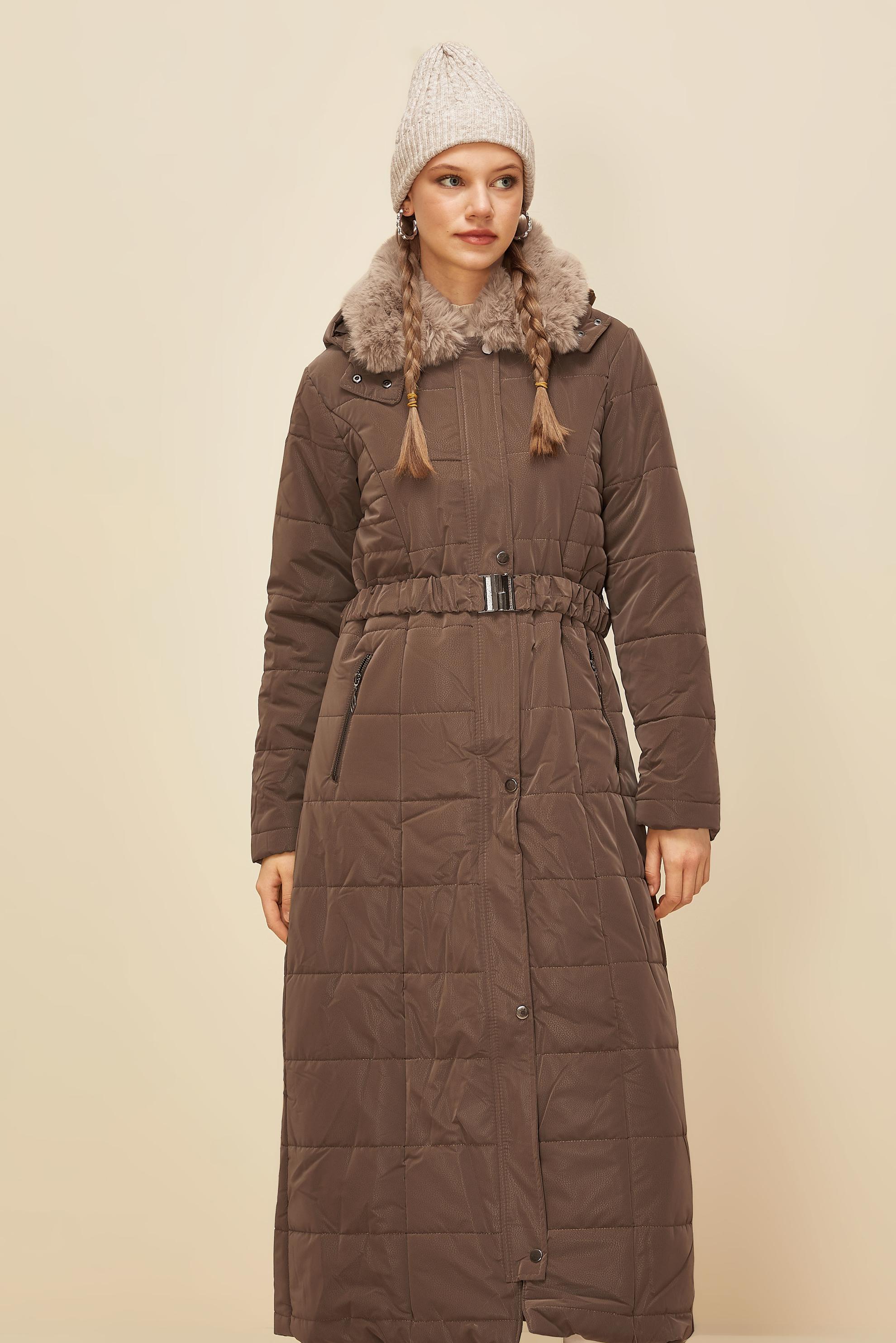 Vêtements hijab BRUN MANTEAU CEINTURÉ 90597