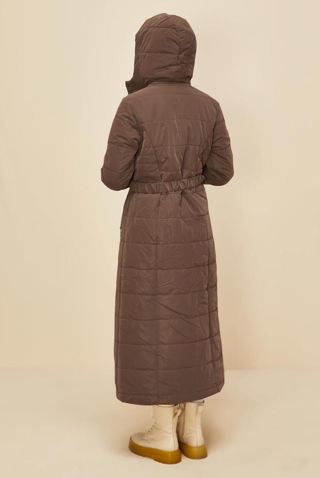 Vêtements hijab BRUN MANTEAU CEINTURÉ 90597 - ALVİNA