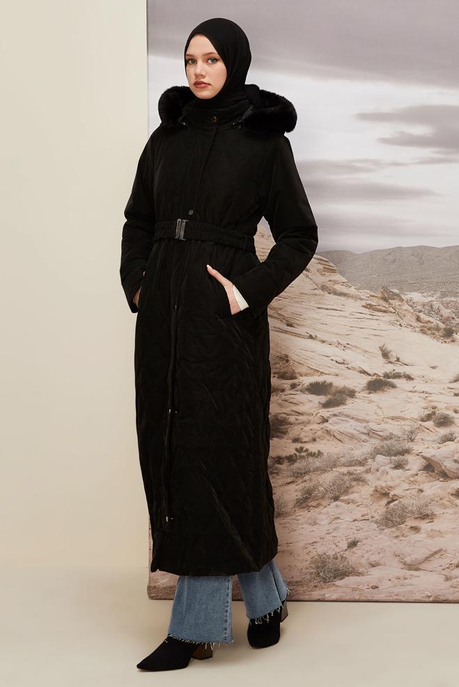 Hijab clothing BLACK 90599 WİSTA CHANNEL MANTO 38-46 TEK 40 - ALVİNA