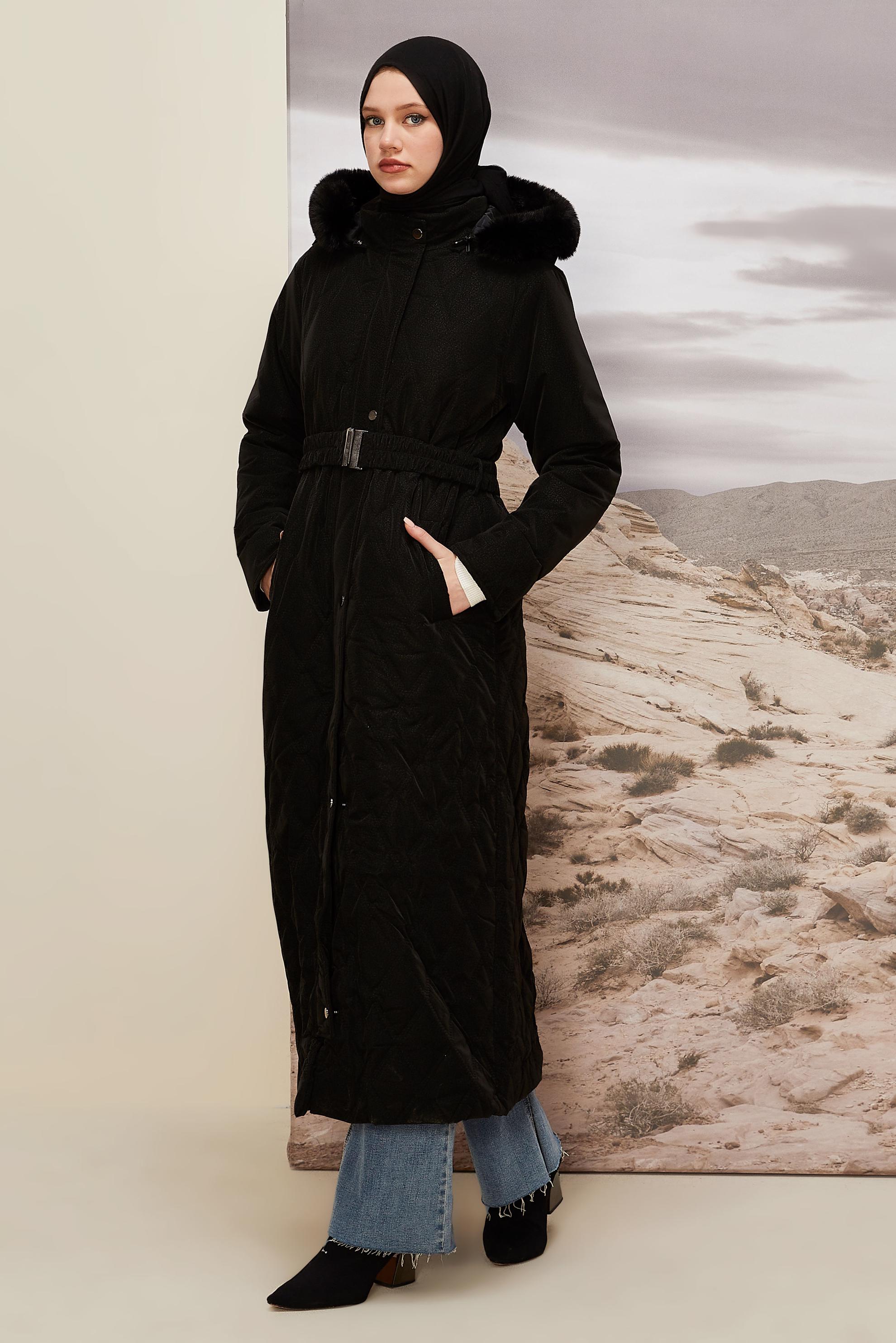 Hijab clothing BLACK 90599 WİSTA CHANNEL MANTO 38-46 TEK 40