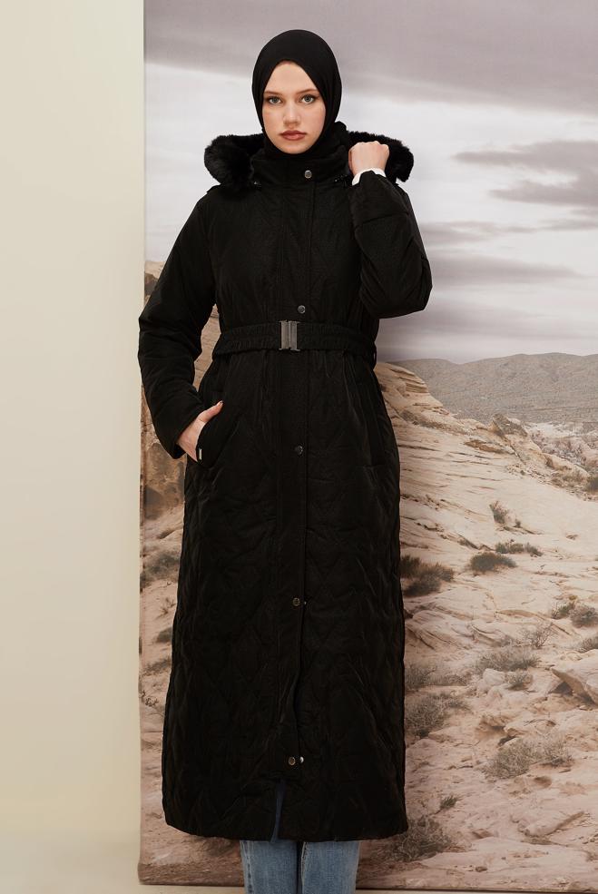 Hijab clothing BLACK 90599 WİSTA CHANNEL MANTO 38-46 TEK 40 - ALVİNA
