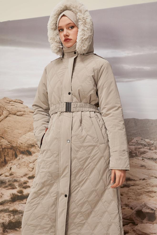 Hijab clothing BEIGE 90599 WİSTA CHANNEL MANTO 38-46 TEK 40 - ALVİNA