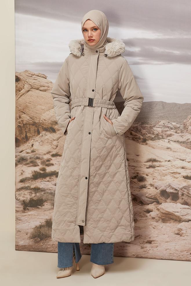 Hijab clothing BEIGE 90599 WİSTA CHANNEL MANTO 38-46 TEK 40 - ALVİNA