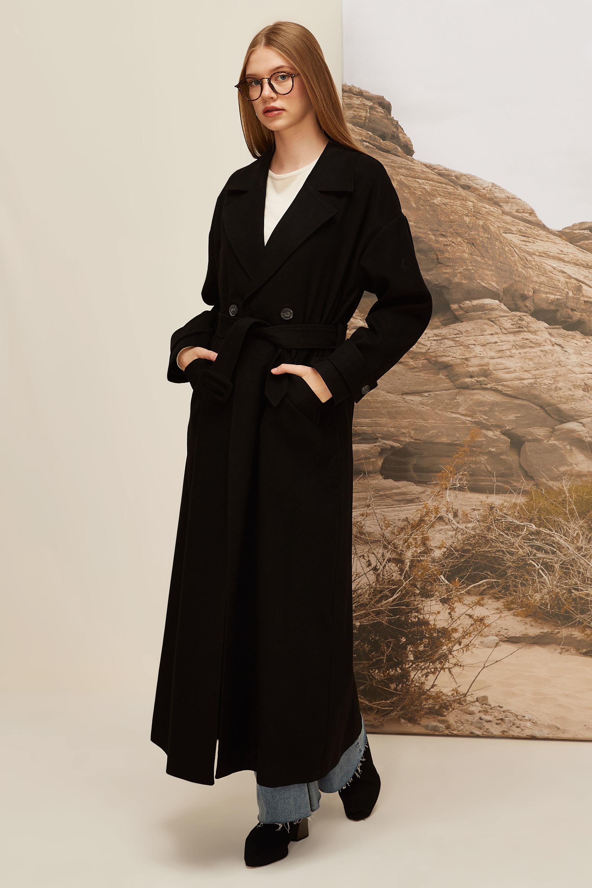 Vêtements hijab NOIR MANTEAU CACHE CEINTURÉ 90605