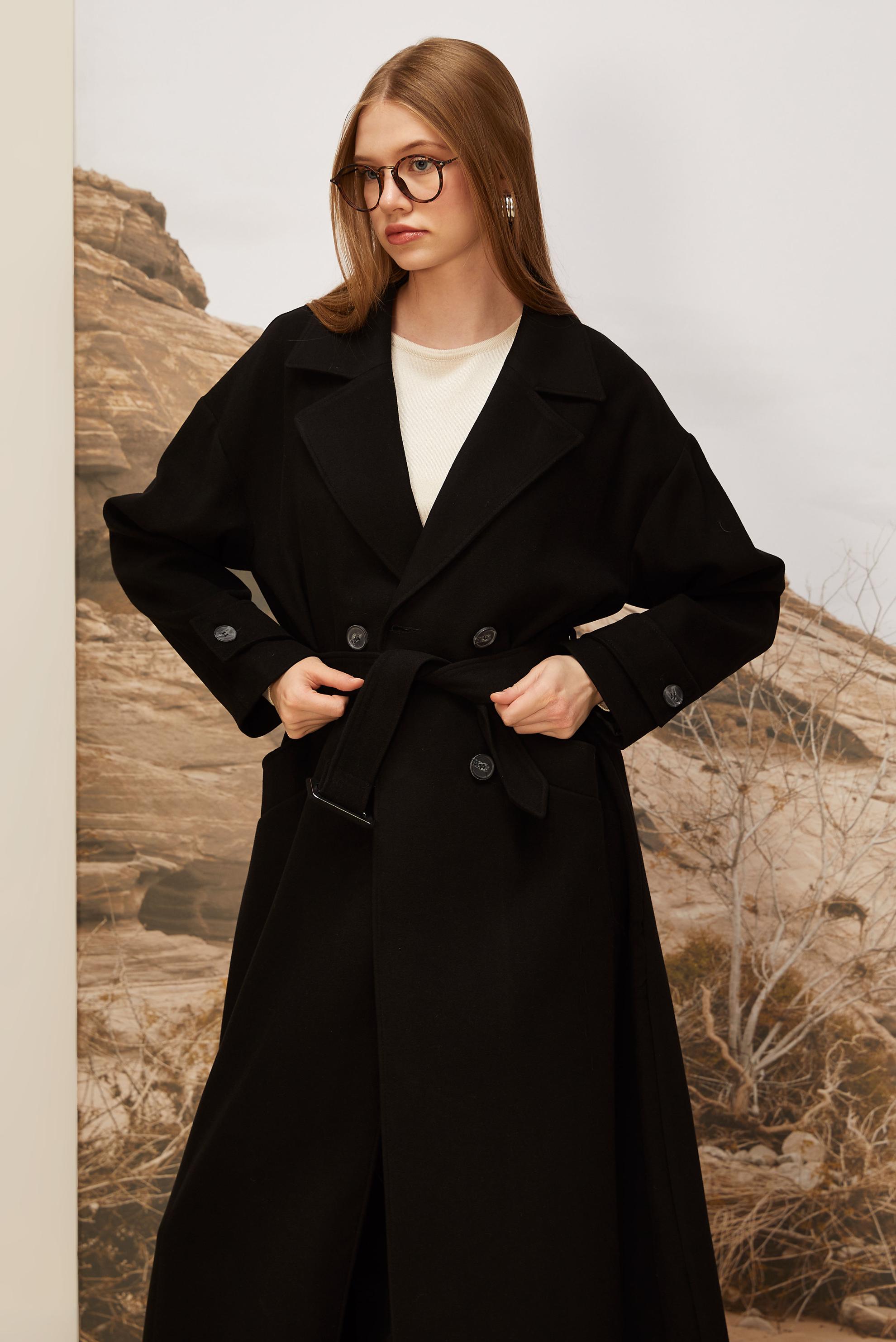 Vêtements hijab NOIR MANTEAU CACHE CEINTURÉ 90605