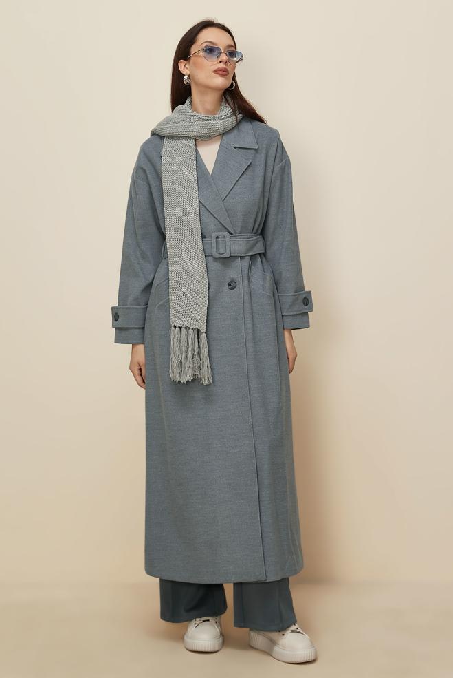 Hijab clothing GREY BELTED CACHE COAT 90605 - ALVİNA