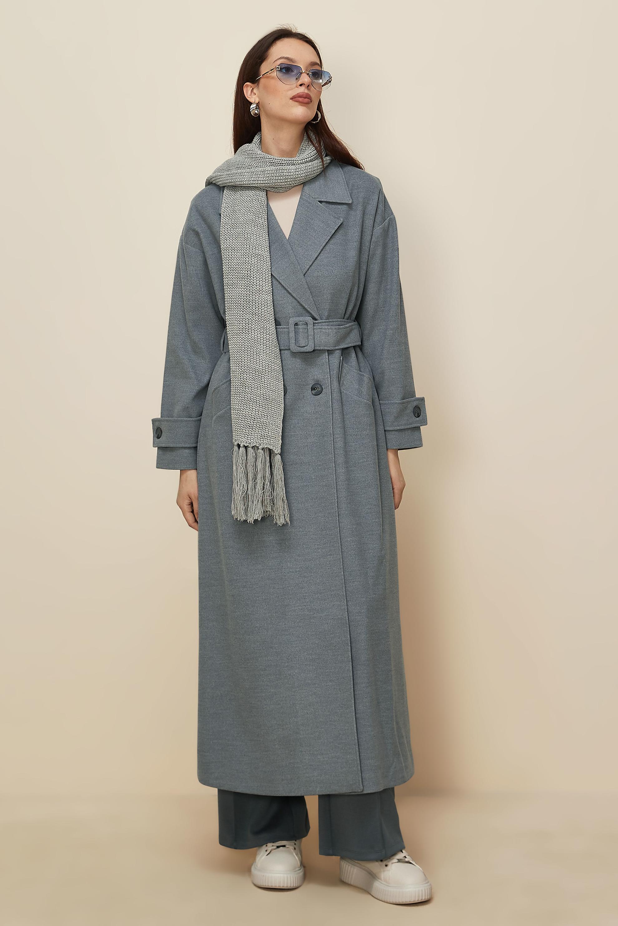 Hijab clothing GREY BELTED CACHE COAT 90605
