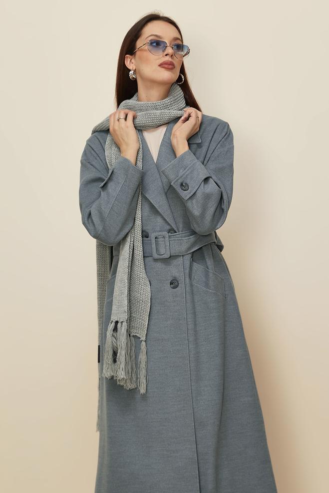 Hijab clothing GREY BELTED CACHE COAT 90605 - ALVİNA