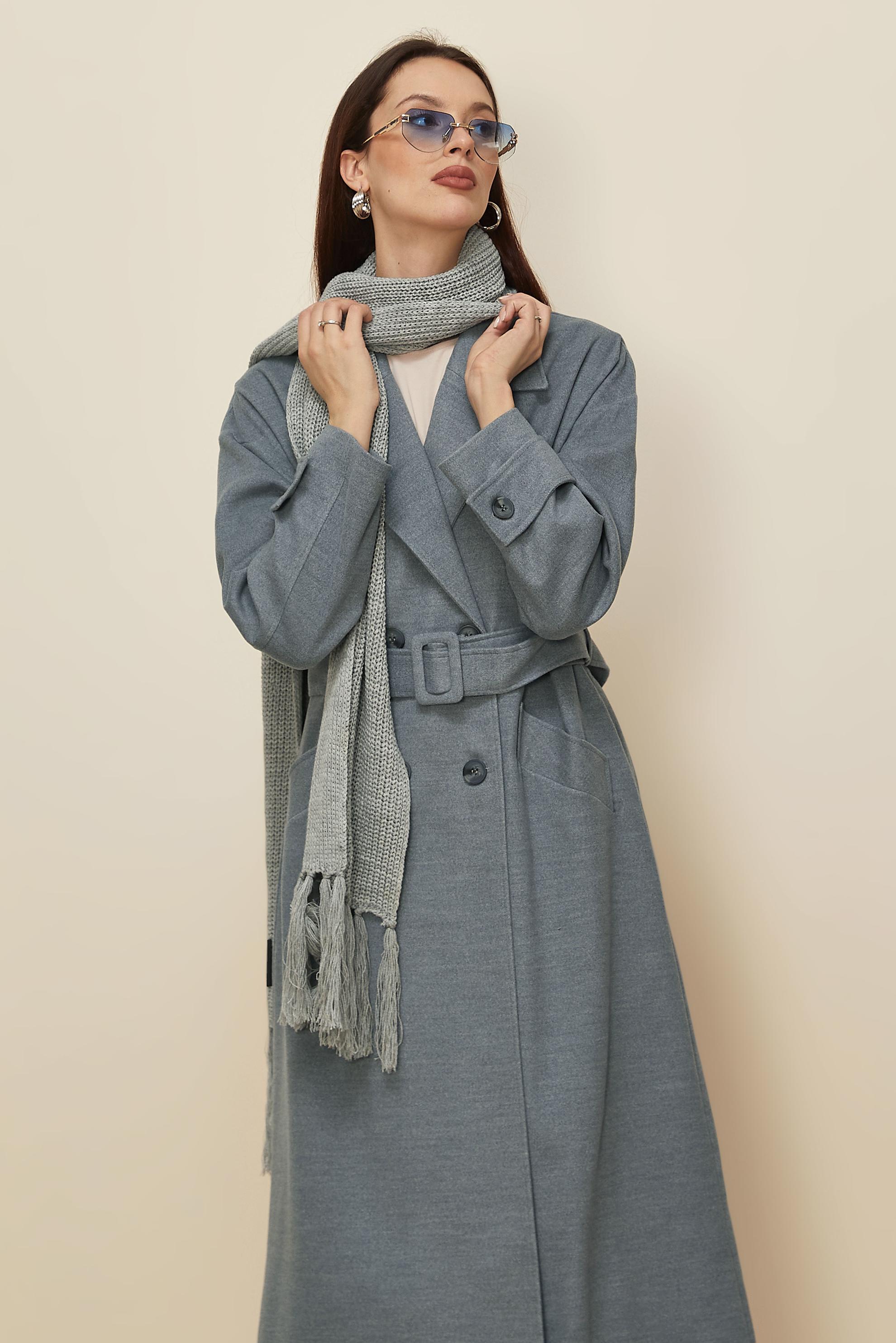 Hijab clothing GREY BELTED CACHE COAT 90605