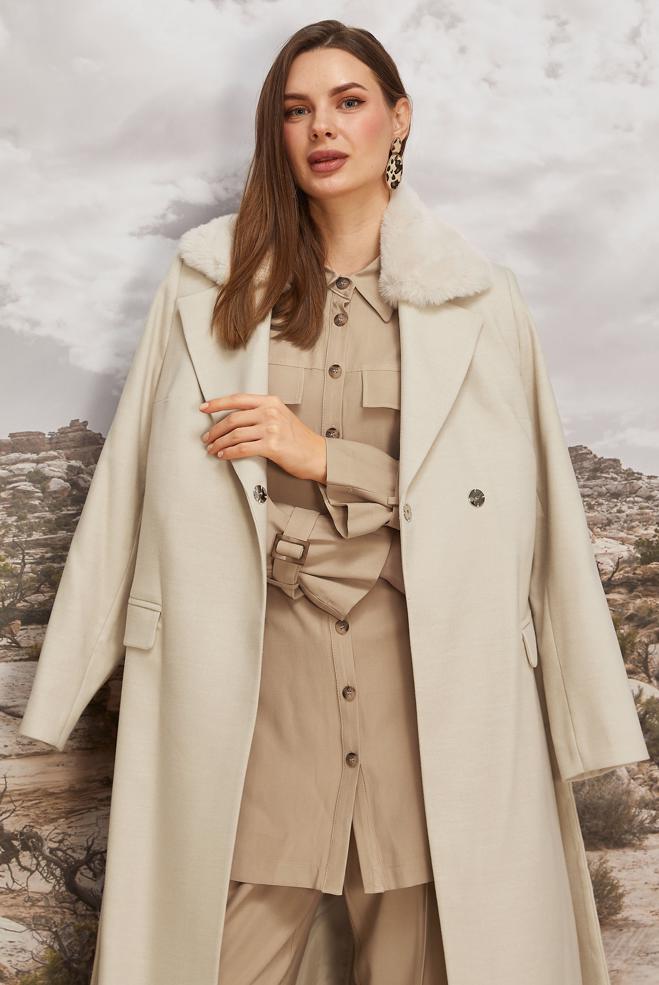 Tesettür giyim BEJ 90611 MOLLY CHANNEL MANTO 38-46 TEK40 - ALVİNA