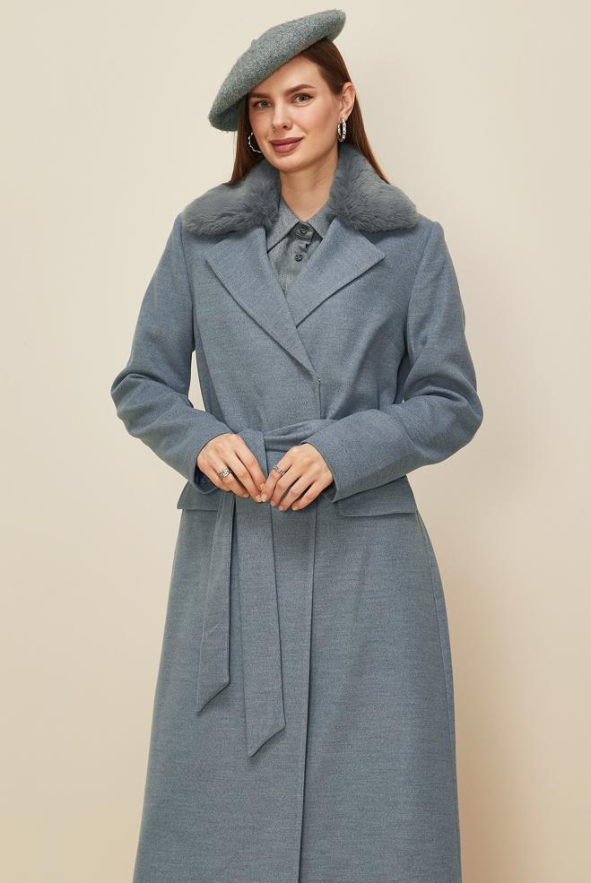 Tesettür giyim GRİ 90611 MOLLY CHANNEL MANTO 38-46 TEK40 - ALVİNA