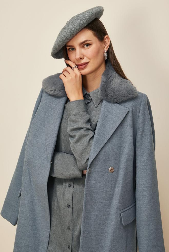 Tesettür giyim GRİ 90611 MOLLY CHANNEL MANTO 38-46 TEK40 - ALVİNA