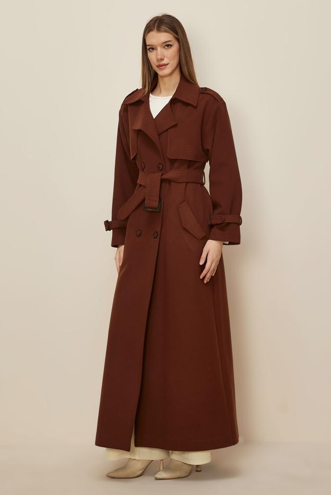 Tesettür giyim TURUNCU KEMERLİ MANTO 90635 - ALVİNA