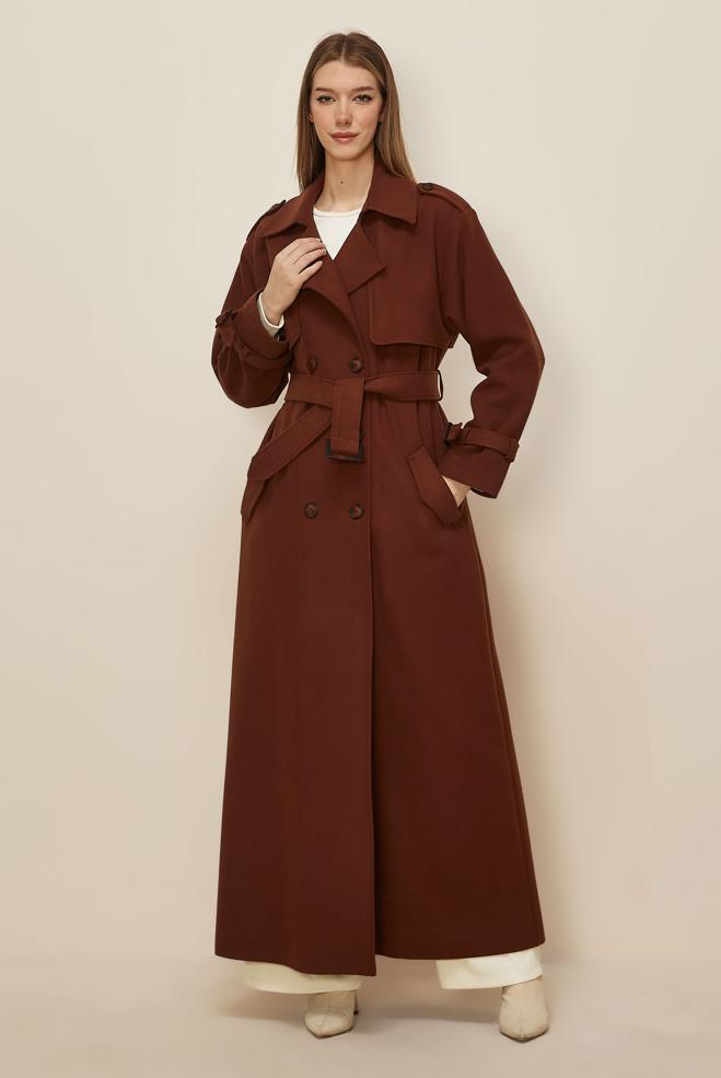 Tesettür giyim TURUNCU KEMERLİ MANTO 90635 - ALVİNA