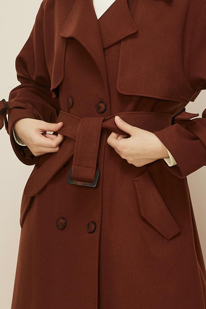 Tesettür giyim TURUNCU KEMERLİ MANTO 90635 - ALVİNA