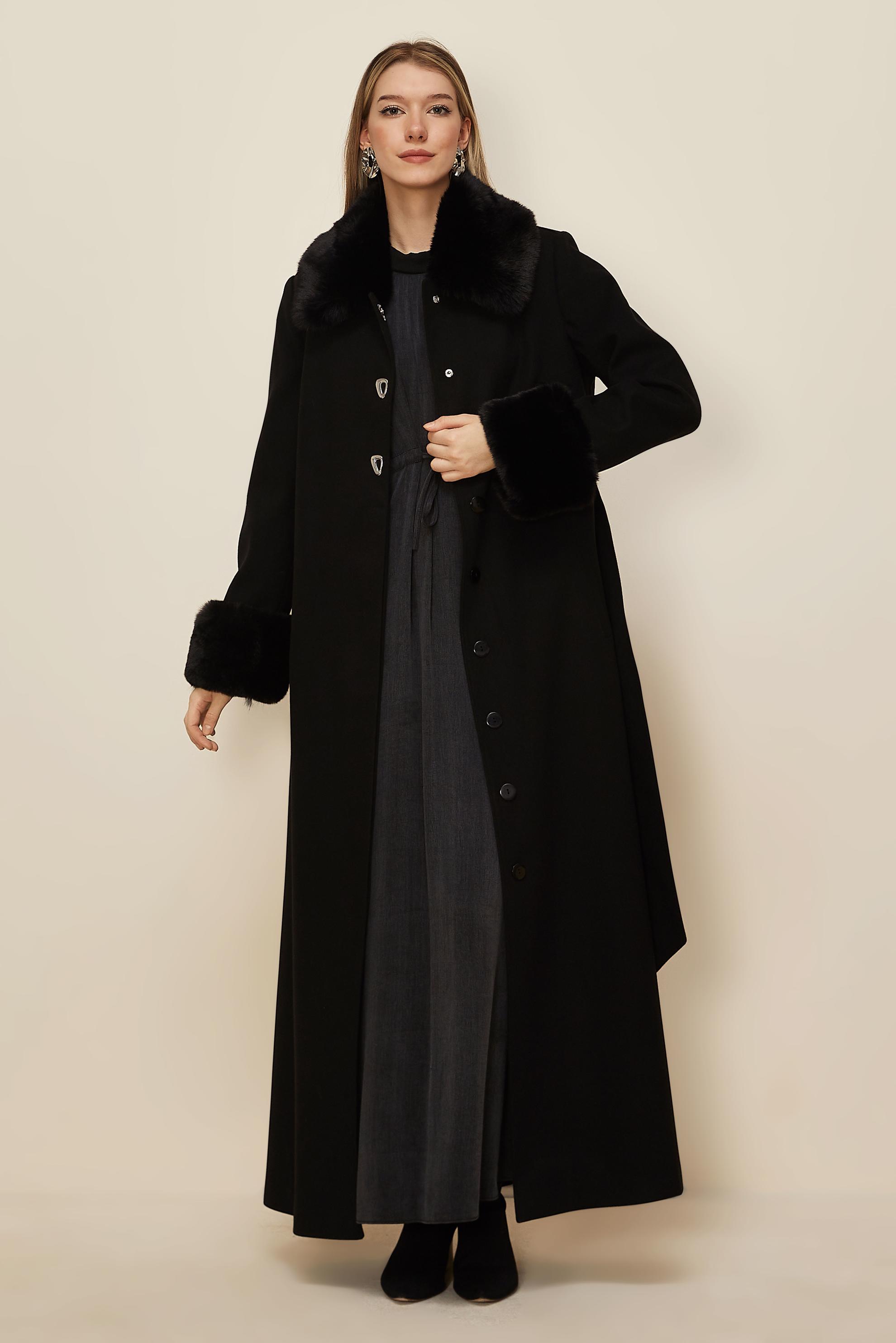Hijab clothing BLACK BELTED CACHE COAT 90642